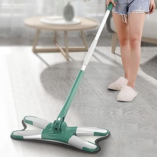 Mop Plat cu Laveta din Microfibra, selexmo, Pentru Uz Casnic, Sistem de Stoarcere X, Tija Telescopica 140 cm, Rotire 360°,38 x 140 cm, Verde