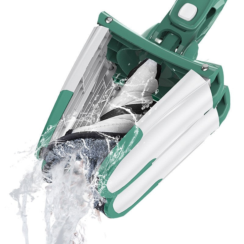 Mop Plat cu Laveta din Microfibra, selexmo, Pentru Uz Casnic, Sistem de Stoarcere X, Tija Telescopica 140 cm, Rotire 360°,38 x 140 cm, Verde