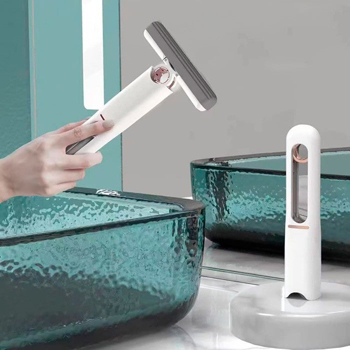 Mop de Mana selexmo, Mini-Portabil, cu Sistem de Stoarcere, Dispozitiv de Curatat Manual, cu Burete Absorbant, din PVA, 29.5 x 15.5 cm, 2 Rezerve, Alb