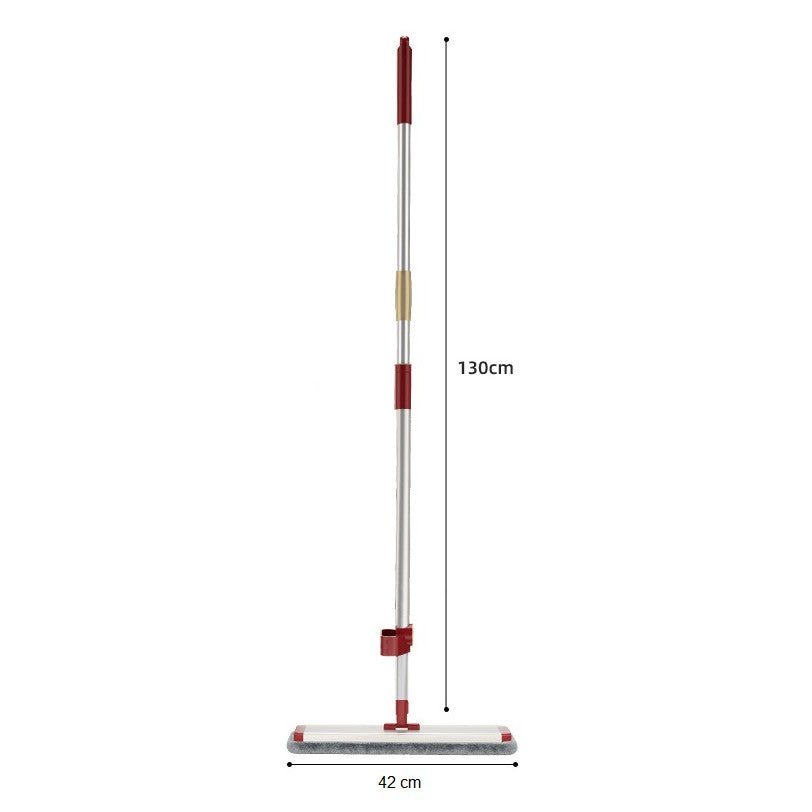 Mop Plat cu Laveta din Microfibra, selexmo, Pentru Uz Casnic, cu 2 Lavete Incluse, Sistem de Stoarcere, Tija Telescopica 130 cm, Rotire 360°, 42 x 130 cm, Rosu