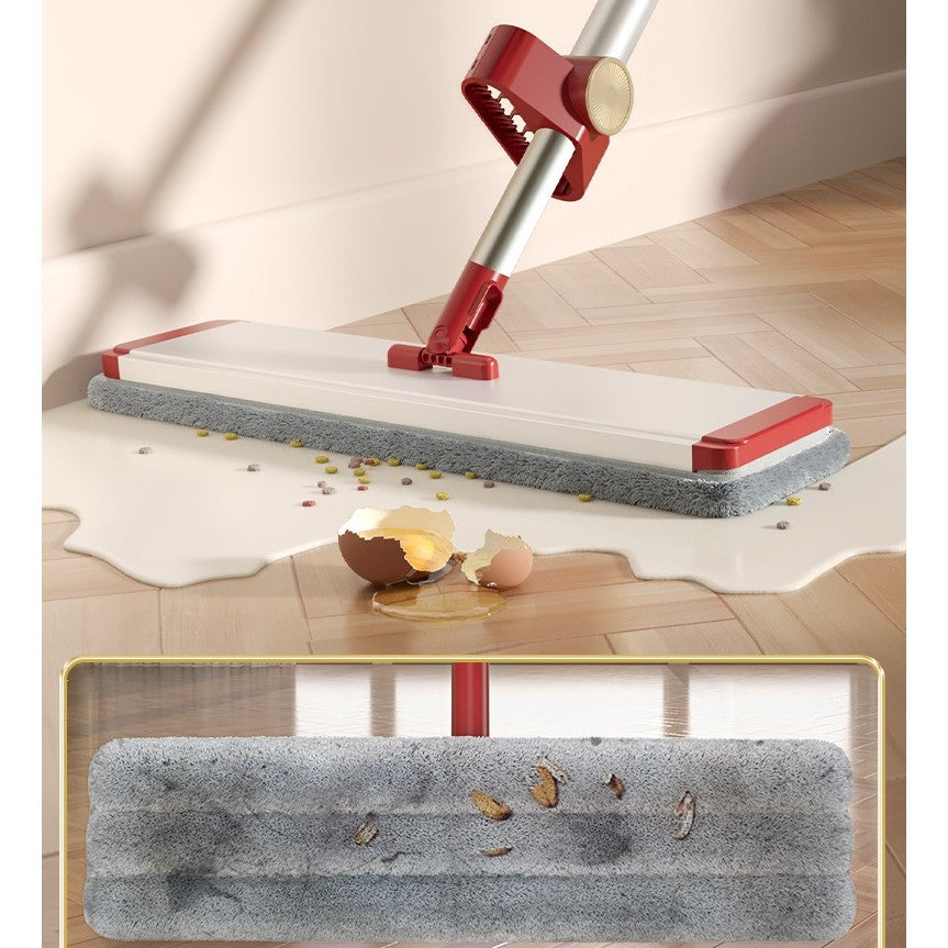 Mop Plat cu Laveta din Microfibra, selexmo, Pentru Uz Casnic, cu 2 Lavete Incluse, Sistem de Stoarcere, Tija Telescopica 130 cm, Rotire 360°, 42 x 130 cm, Rosu