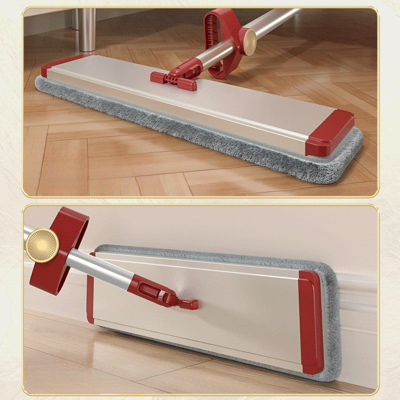 Mop Plat cu Laveta din Microfibra, selexmo, Pentru Uz Casnic, cu 2 Lavete Incluse, Sistem de Stoarcere, Tija Telescopica 130 cm, Rotire 360°, 42 x 130 cm, Rosu
