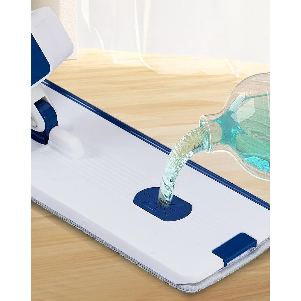 Mop Plat, selexmo, cu Galeata Pliabila, 2 Rezerve din Microfibra, 127 cm Tija Telescopica, Utilizare Umeda/Uscata, Recipient Lichid, Albastru