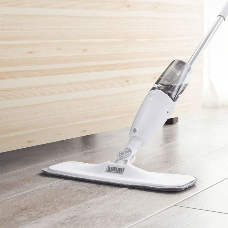 Mop plat, selexmo, cu pulverizator, pentru uz casnic, plastic, rezerva de mop din microfibra, 125x40 cm, Alb/Negru