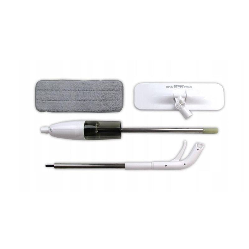 Mop plat, selexmo, cu pulverizator, pentru uz casnic, plastic, rezerva de mop din microfibra, 125x40 cm, Alb/Negru