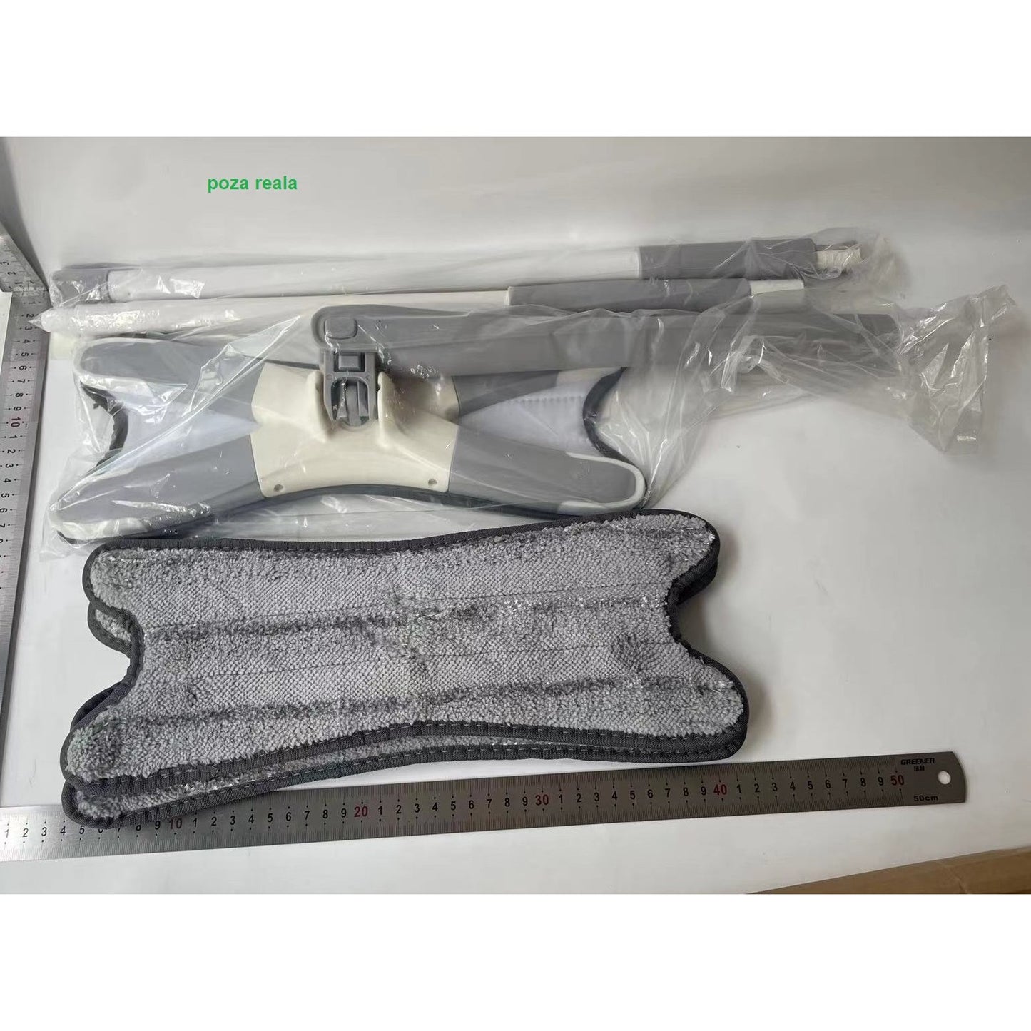 Mop Plat, selexmo, cu Sistem de Stoarcere, 4 Lavete Incluse, Lungime Telescopica 140 cm, Argintiu