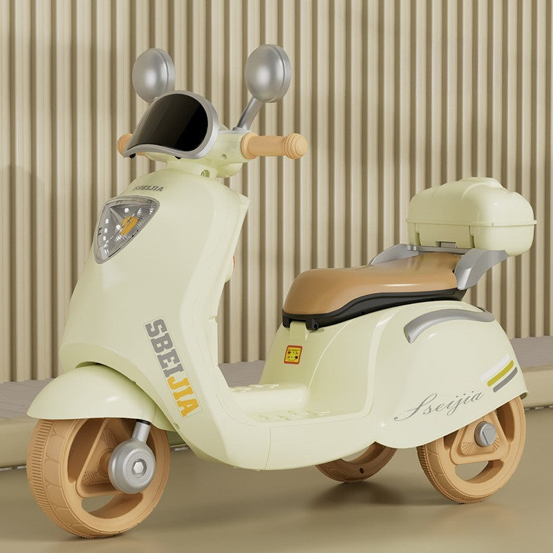 Motocicletă Electrică pentru Copii cu Telecomandă, Bluetooth, Anti-Răsturnare, Lumini și Sunet - Bej