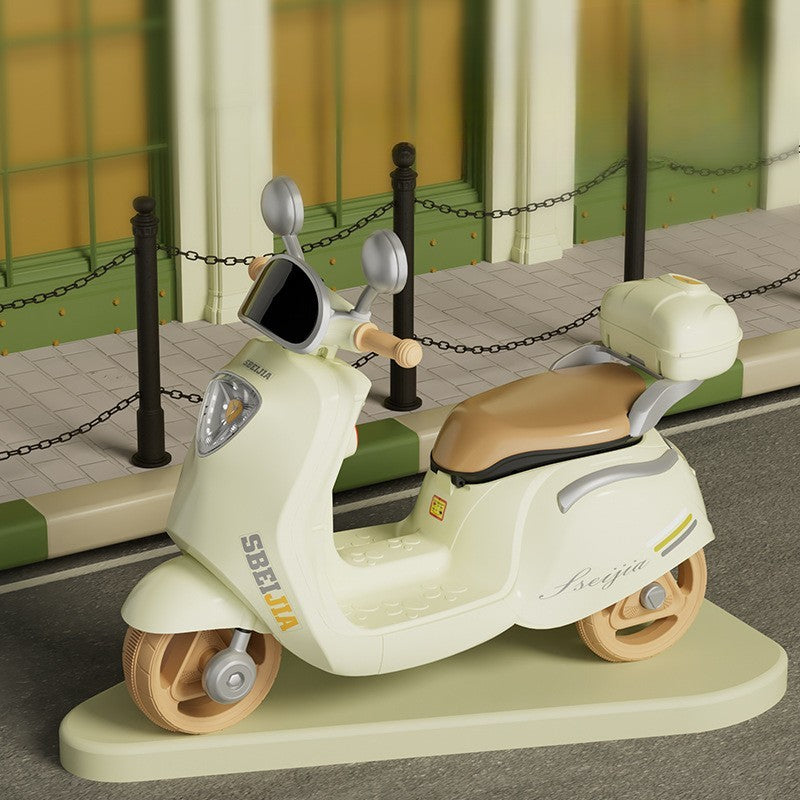 Motocicletă Electrică pentru Copii cu Telecomandă, Bluetooth, Anti-Răsturnare, Lumini și Sunet - Bej