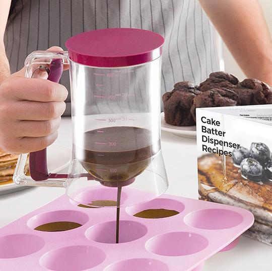 Dispenser de aluat pentru prajituri, Batter Dispenser, din plastic, maner cu arc, 900 ml, usor de manipulat si utilizat, Mov
