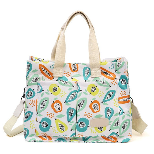 Geanta de Mana/Umar, Multifunctionala, selexmo, Inchidere cu Capsa, Imprimeu Fructe, Material Textil, 33.5 x 25 x 14.5 cm, Multicolor