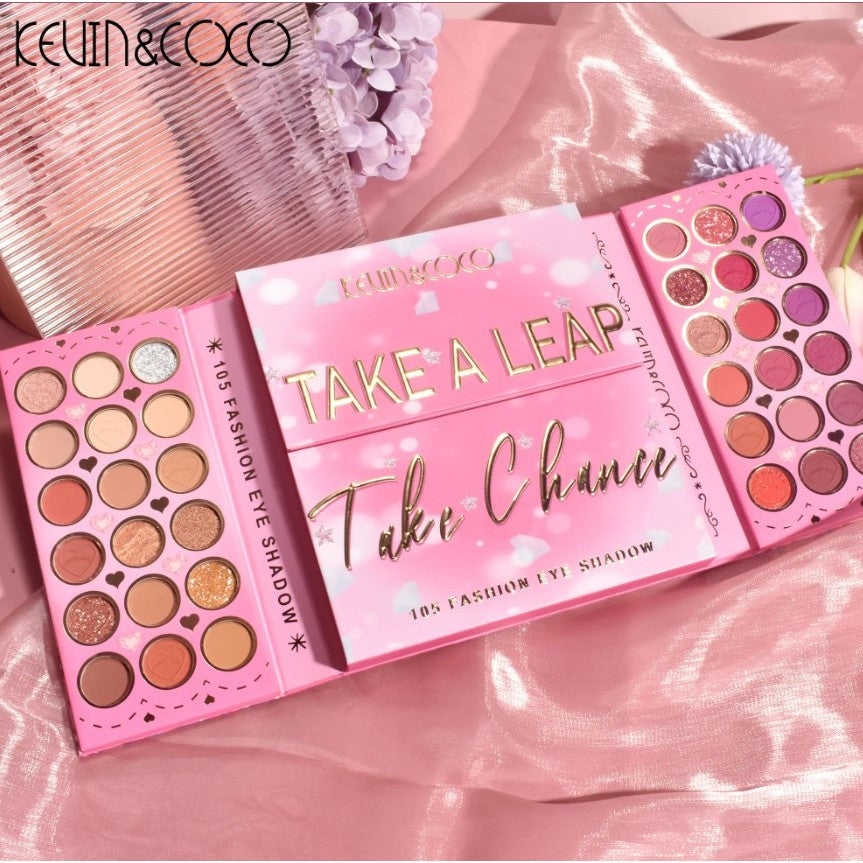 Paleta de Farduri Kevin&Coco, 105 Culori, Stil Pliabil, Conturing si Iluminator incluse, Dreptunghiulara, Fara Sulfati, Pudra Compacta, 18.7 x 17.2 x 2.7 cm, 109 g, multicolor