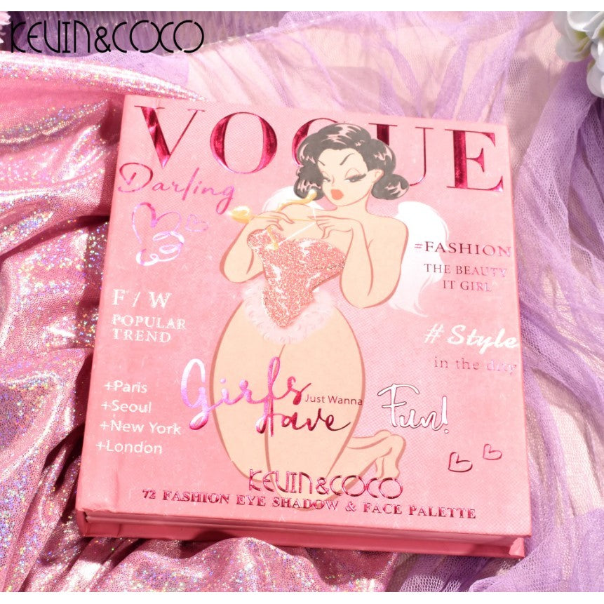 Paleta de Farduri Kevin&Coco, 72 culori, Stil Carte, 3 Straturi, Pudra Compacta, Clasic, Fara Sulfati, 14 x 14 cm, 90 g, multicolor