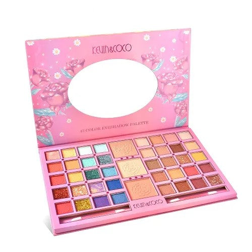 Paleta Farduri Flippy, Kevin&Coco Varianta 2, 43 Culori, Farduri Mate si Sidefate, Pudra si Iluminator, 2 Aplicatoare Incluse, Dreptunghiulara, 400 g, 27.3 x 17.8 x 1.3 cm, Valabilitate 3 Ani, Multicolor
