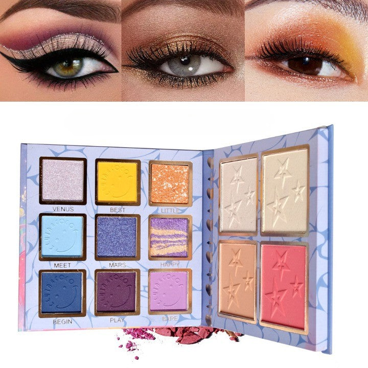 Paleta Farduri Flippy, Kevin&Coco Varianta 1, 13 culori, Iluminator si Blush Inclus, Patrata, 120 g, 10.9 x 10.9 x 1.7 cm, Valabilitate 3 Ani, Multicolor