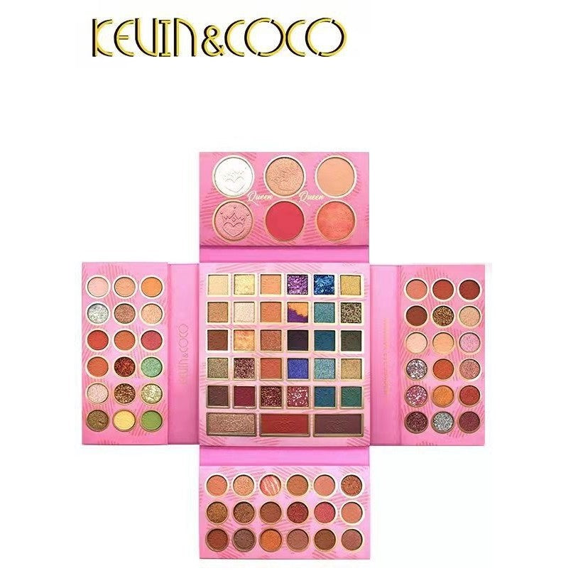 Trusa de machiaj, paleta de farduri , iluminator si blush Kevin&Coco cu 93 de culori pigmentate, Flippy