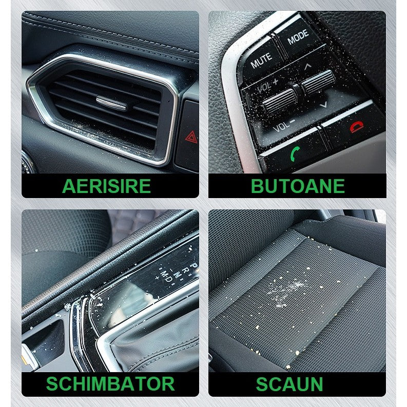 Set 2x Perii Multifuncționale pentru Curățarea Interiorului Auto, Păr Sintetic, cu Capac de Protecție, Negru
