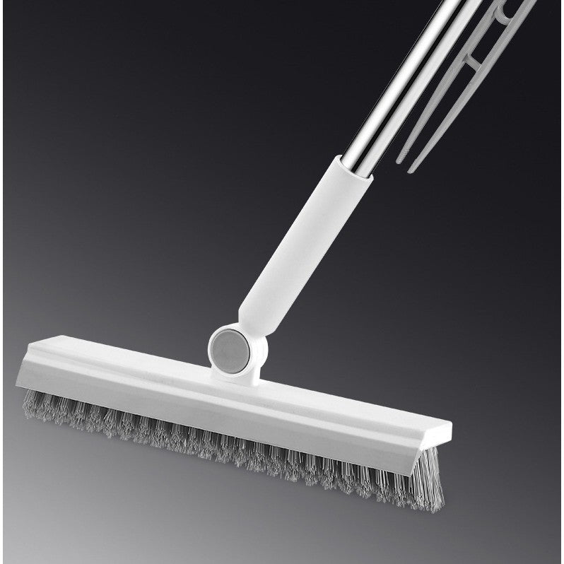 Perie de Curatare pentru Podele si Rosturi, selexmo, Lungime Maner 105 cm, Capat Pivotant 180 Grade, Peri din PP, Otel si Plastic, Cleste pentru Scame si Par Inclus, Alb