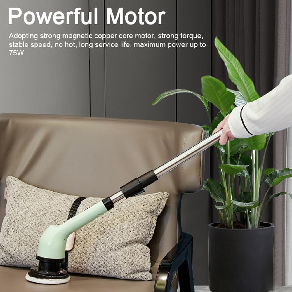 Perie Electrica de Curatare, selexmo, pentru Gresie, Baie, Bucatarie, 25x20x9.5 cm, cu 6 Capete, Maner Extensibil Detasabil 84-127cm, Incarcare USB-Type C, Rotire 360 de Grade, 3000 mAh, Culoare: Verde