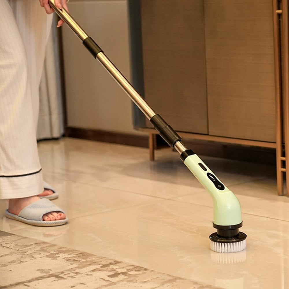 Perie Electrica de Curatare, selexmo, pentru Gresie, Baie, Bucatarie, 25x20x9.5 cm, cu 6 Capete, Maner Extensibil Detasabil 84-127cm, Incarcare USB-Type C, Rotire 360 de Grade, 3000 mAh, Culoare: Verde
