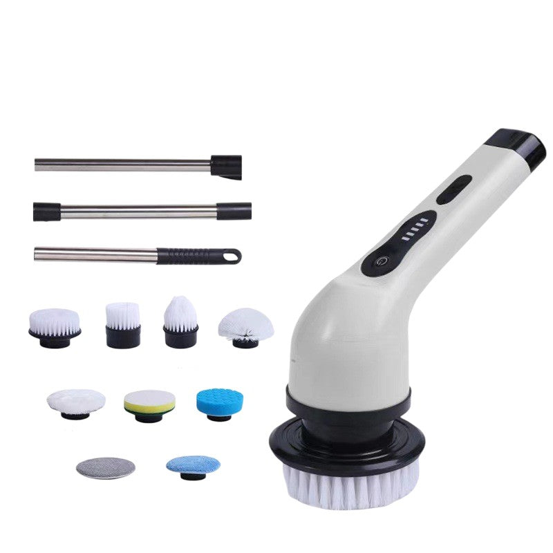 Perie Electrica de Curatare, selexmo, pentru Gresie, Baie, Bucatarie, 25x20x9.5 cm, cu 9 Capete, Maner Extensibil Detasabil 84-127cm, Incarcare USB-Type C, Rotire 360 de Grade, 3000 mAh, Culoare: Alb