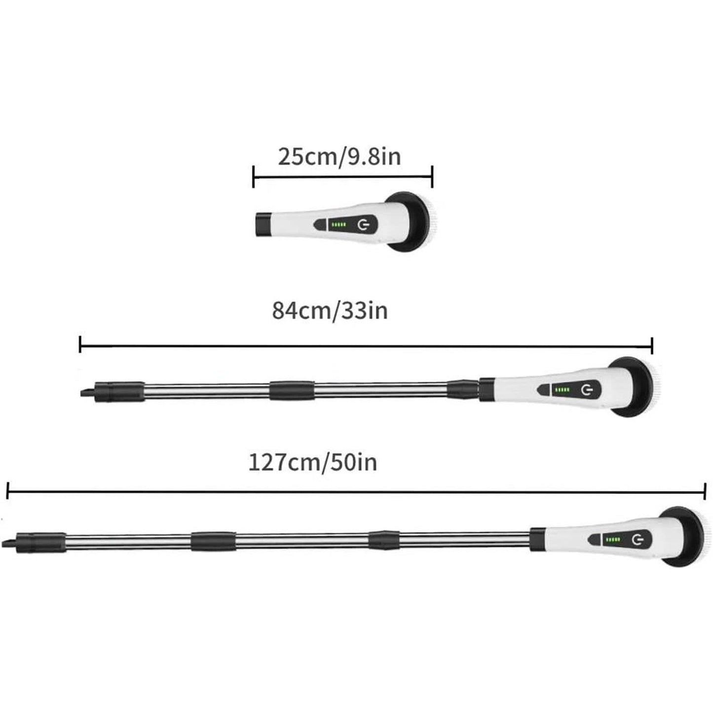 Perie Electrica de Curatare, selexmo, pentru Gresie, Baie, Bucatarie, 25x20x9.5 cm, cu 9 Capete, Maner Extensibil Detasabil 84-127cm, Incarcare USB-Type C, Rotire 360 de Grade, 3000 mAh, Culoare: Alb