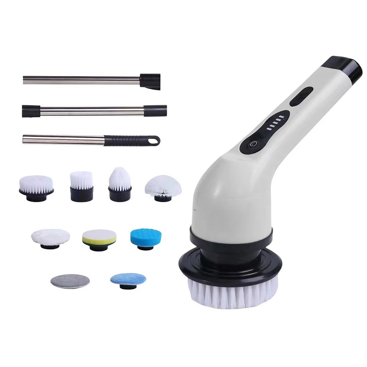 Perie Electrica de Curatare, selexmo, pentru Gresie, Baie, Bucatarie, 25x20x9.5 cm, cu 9 Capete, Maner Extensibil Detasabil 84-127cm, Incarcare USB-Type C, Rotire 360 de Grade, 3000 mAh, Culoare: Alb