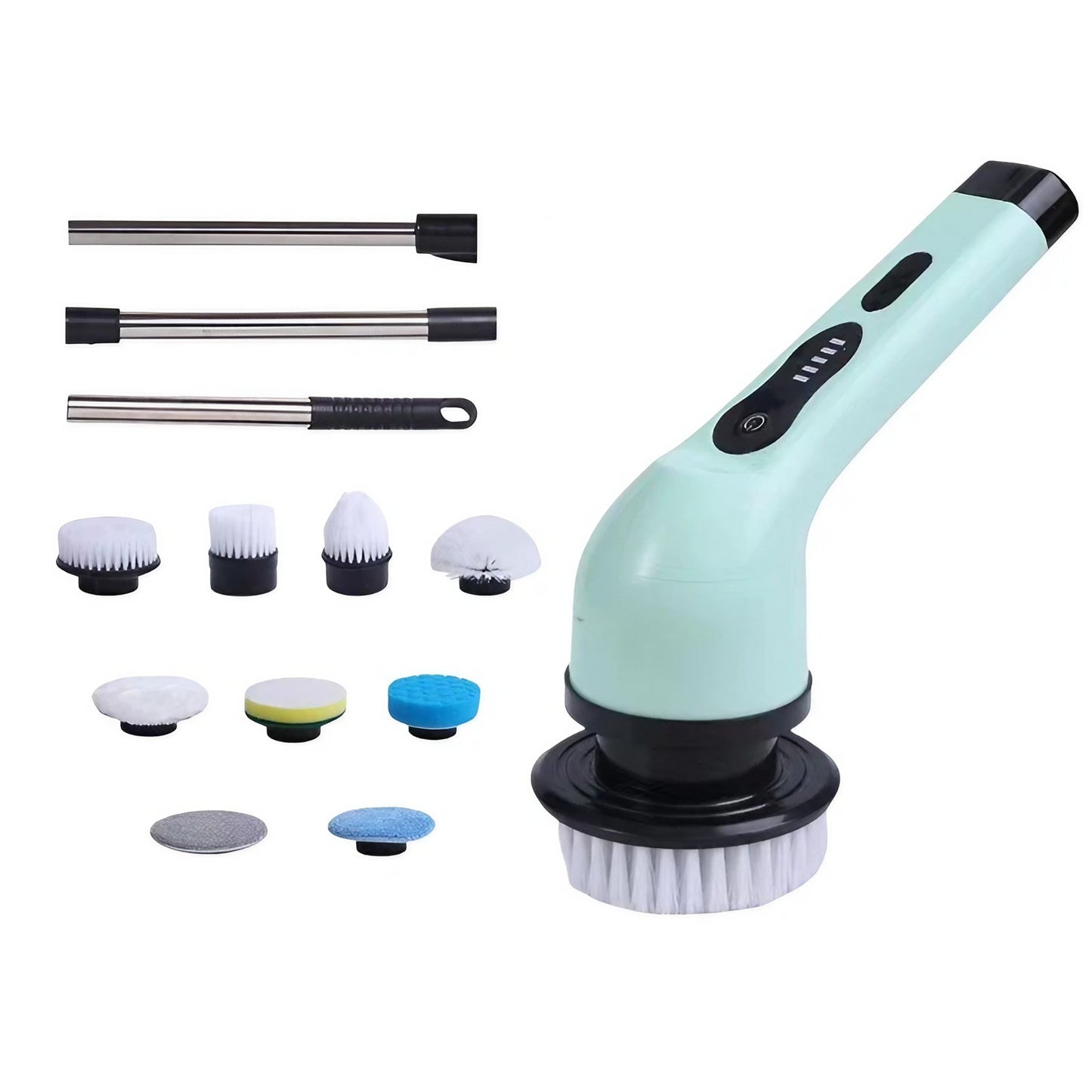 Perie Electrica de Curatare, selexmo, pentru Gresie, Baie, Bucatarie, 25x20x9.5 cm, cu 9 Capete, Maner Extensibil Detasabil 84-127cm, Incarcare USB-Type C, Rotire 360 de Grade, 3000 mAh, Culoare: Verde