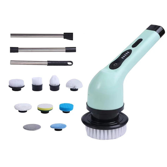 Perie Electrica de Curatare, selexmo, pentru Gresie, Baie, Bucatarie, 25x20x9.5 cm, cu 9 Capete, Maner Extensibil Detasabil 84-127cm, Incarcare USB-Type C, Rotire 360 de Grade, 3000 mAh, Culoare: Verde