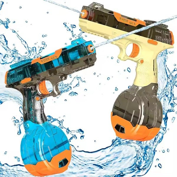 Pistol cu Apa Electric, Selexmo, 2 Rezervoare 75/350 ml, din ABS+Silicon, Baterie, Incarcare USB, Conectare la Furtun, +6 Ani, Albastru