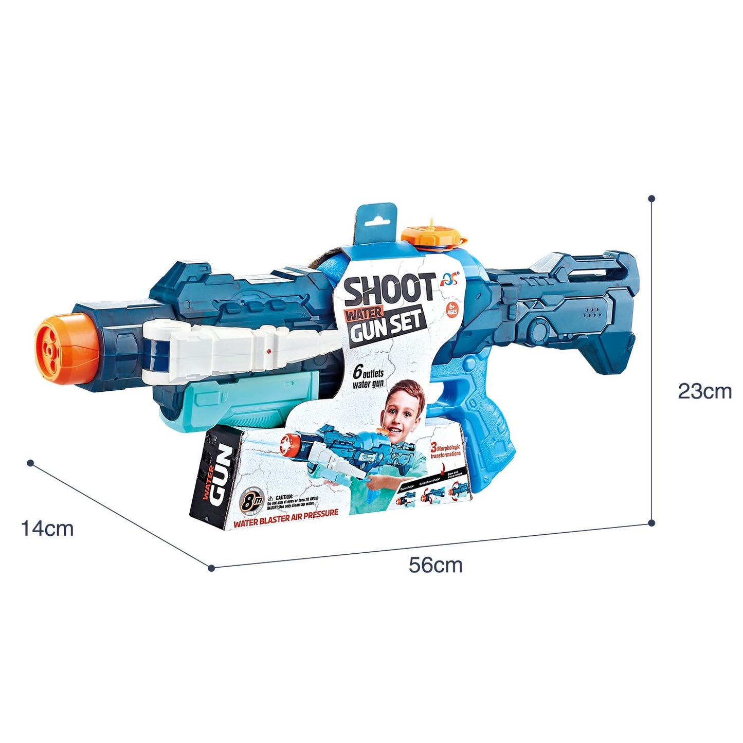 Pistol cu Apa, Selexmo, +6 Ani, Rezervor 700 ml, 4 Moduri de Stropire, din Plastic, 56 x 37 x 23 cm, Albastru