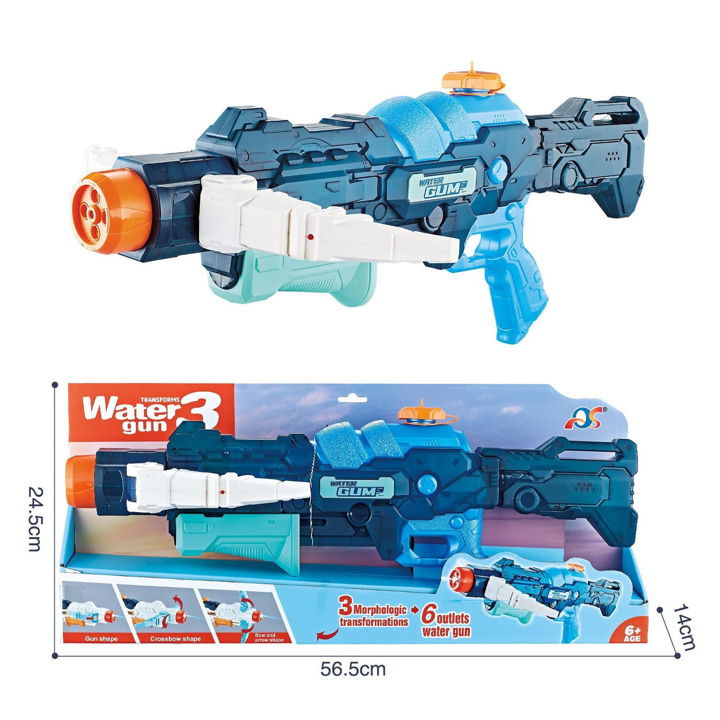Pistol cu Apa, Selexmo, +6 Ani, Rezervor 700 ml, 4 Moduri de Stropire, din Plastic, 56 x 37 x 23 cm, Albastru