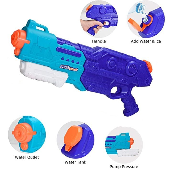 Pistol cu Apa pentru Copii, Rezervor de 1500 ml, Maner de transport, Pentru Piscina/Plaja, Selexmo, 3 ani+, Bleumarin, Lungime 44 cm