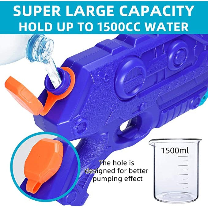 Pistol cu Apa pentru Copii, Rezervor de 1500 ml, Maner de transport, Pentru Piscina/Plaja, Selexmo, 3 ani+, Bleumarin, Lungime 44 cm