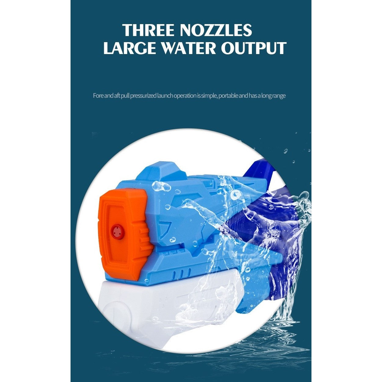 Pistol cu Apa pentru Copii, Rezervor, Pentru Piscina/Plaja, Selexmo, 6ani+, 3 duze, Albastru, 770ML