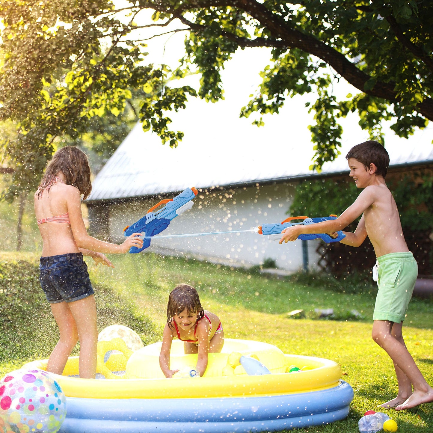 Pistol cu Apa pentru Copii, Rezervor, Pentru Piscina/Plaja, Selexmo, 6ani+, Albastru, 1500ML