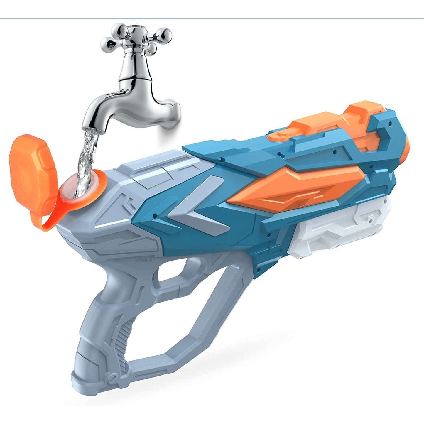 Pistol cu Apa pentru Copii, Rezervor, Pentru Piscina/Plaja, Selexmo, 6ani+, Albastru, 4 duze, 900ML