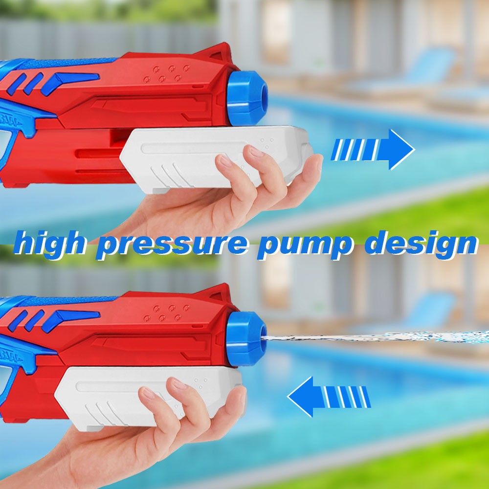 Pistol cu Apa pentru Copii, Rezervor, Pentru Piscina/Plaja, Selexmo, 6ani+, Albastru deschis/Rosu, 300ML