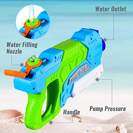 Pistol cu Apa pentru Copii, Rezervor, Pentru Piscina/Plaja, Selexmo, 6ani+, Verde/Albastru, 550ML