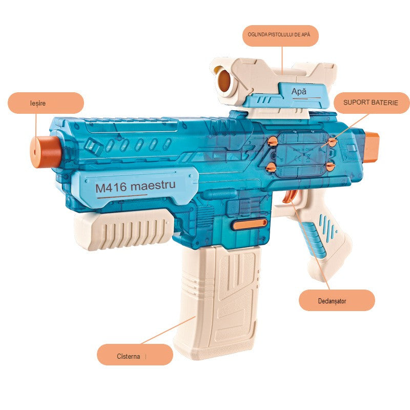 Pistol cu Apa Electric, Selexmo, +6 Ani, Rezervor 500 ml, Incarcare USB, din Plastic, 43 x 5.5 x 30 cm, Albastru