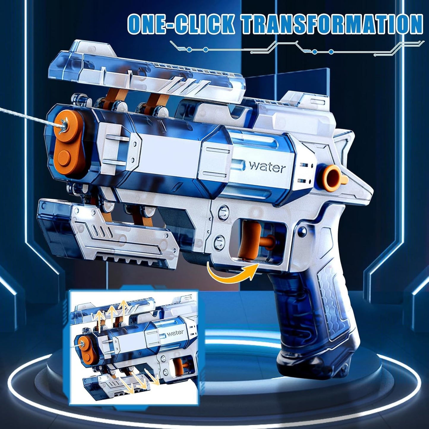 Pistol Manual cu Apa, Selexmo, Jucarie Pistol cu Apa Sigur Pentru Copii, Design Nou S-Shooter Atractiv, 23 x 14.5 cm, Albastru Transparent