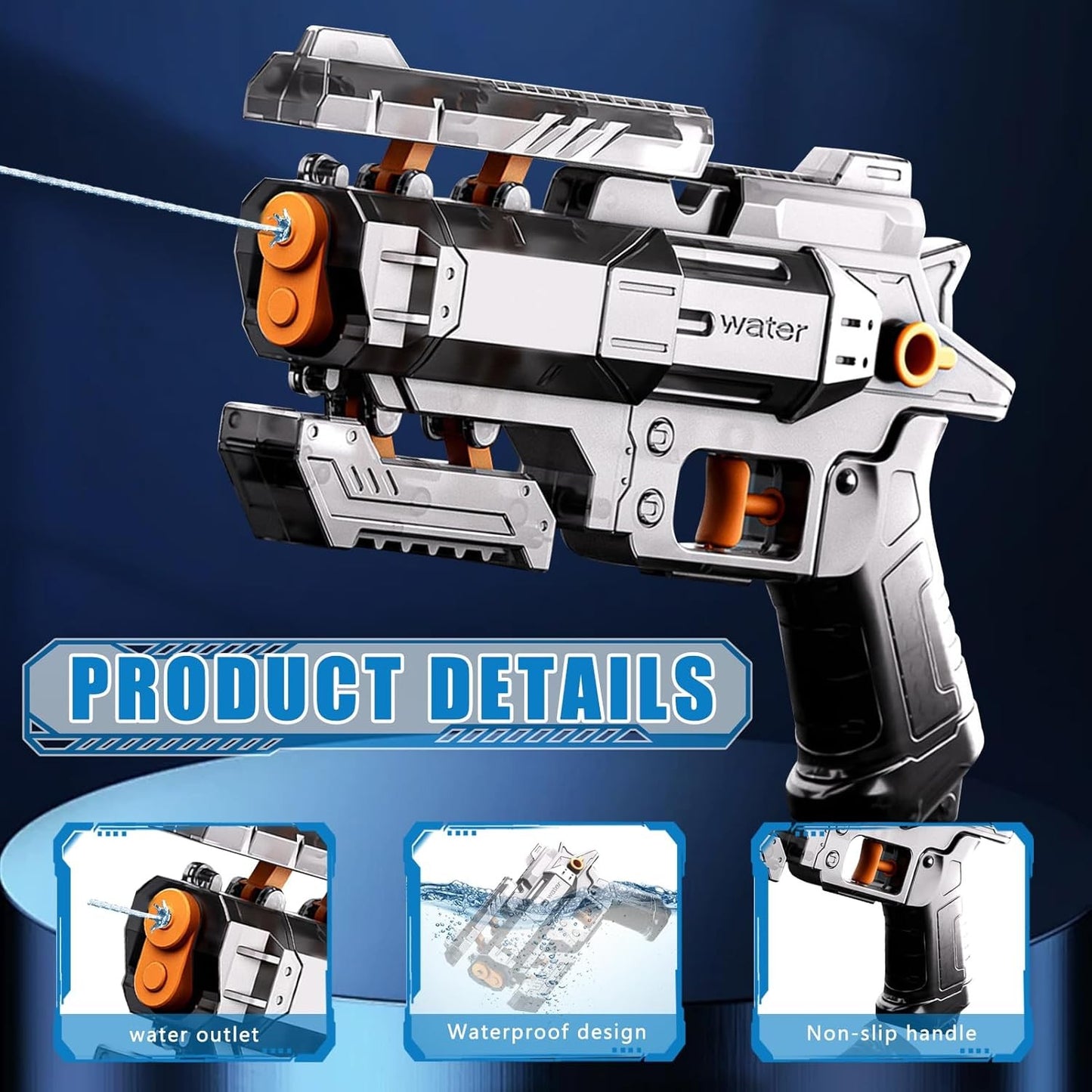 Pistol Manual cu Apa, Selexmo, Jucarie Pistol cu Apa Sigur Pentru Copii, Design Nou S-Shooter Atractiv, 23 x 14.5 cm, Negru Transparent