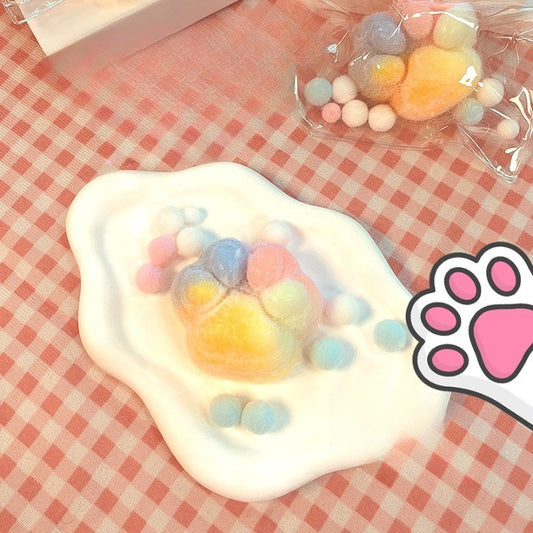 Jucarie Antistres Squishy, selexmo, cu Revenire Lenta, Squeeze Pinch Family, Model Labuta de Pisica Pufoasa, 6x6 cm, 70g, Ambalaj Transparent, Multicolor