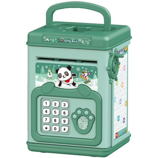 Pusculita pentru Copii, Selexmo, pusculita pentru economii SMART BOX cu efecte sonore, Tip ATM, cu Parola cu Amprenta, din plastic, 20 x 13.5 x 11.5 cm Verde