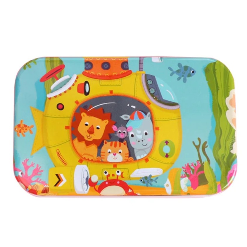 Puzzle 60 de Piese din Lemn in Cutie Metalica