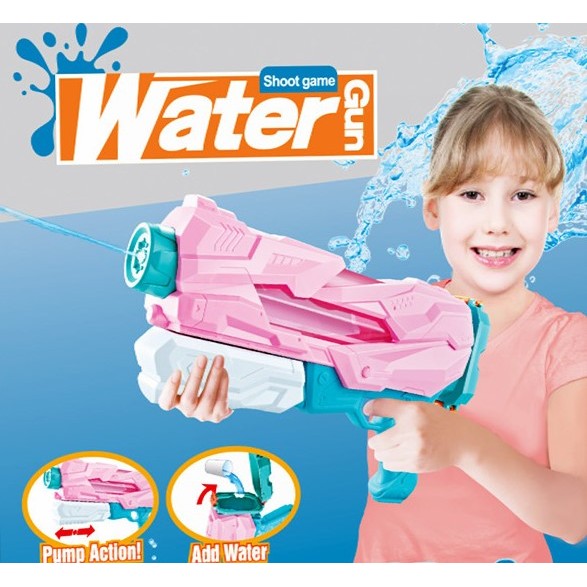 Pistol cu Apa pentru Copii, Rezervor, Pentru Piscina/Plaja, Selexmo, 6ani+, Quick Fill, Roz, 600ML