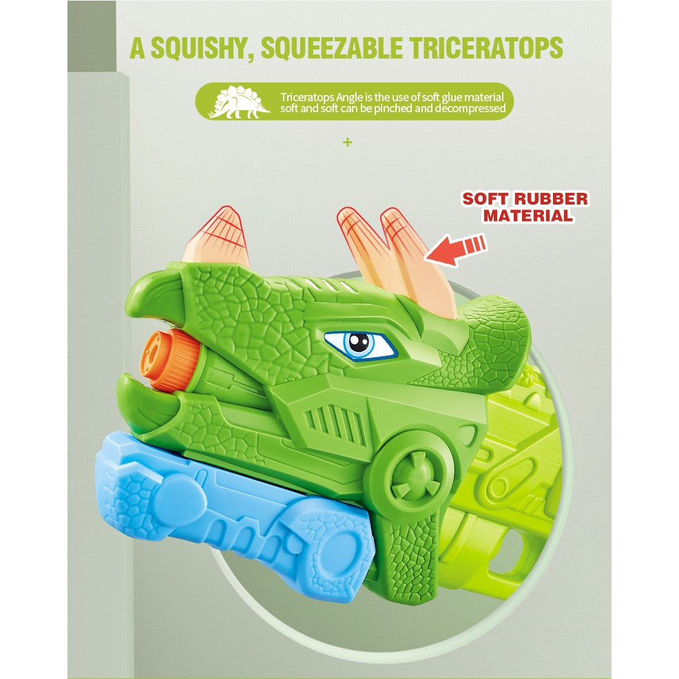Pistol cu Apa pentru Copii, Rezervor, Pentru Piscina/Plaja, Selexmo, 6ani+, Triceratops, 3 duze, Verde, 640ML