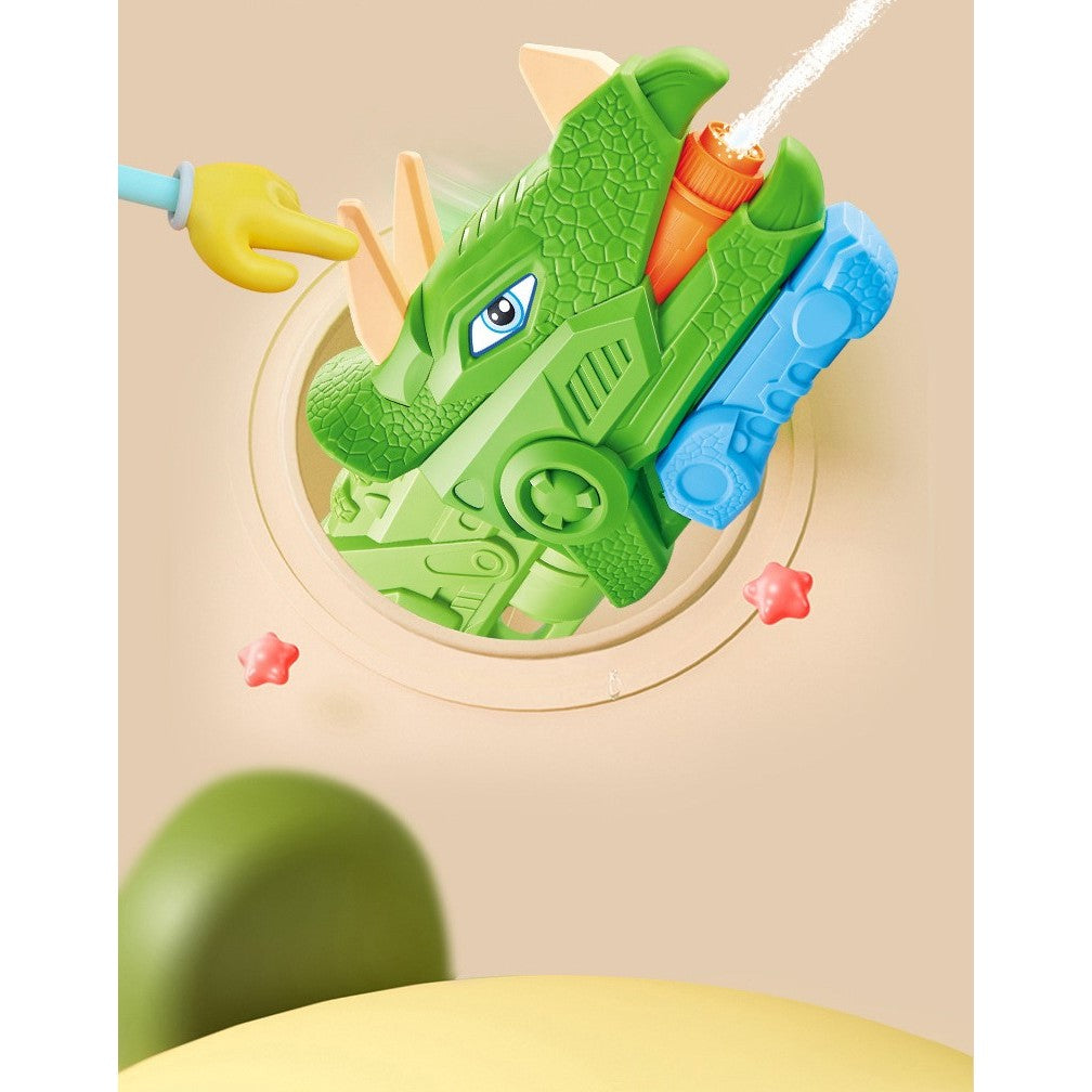 Pistol cu Apa pentru Copii, Rezervor, Pentru Piscina/Plaja, Selexmo, 6ani+, Triceratops, 3 duze, Verde, 1330ML