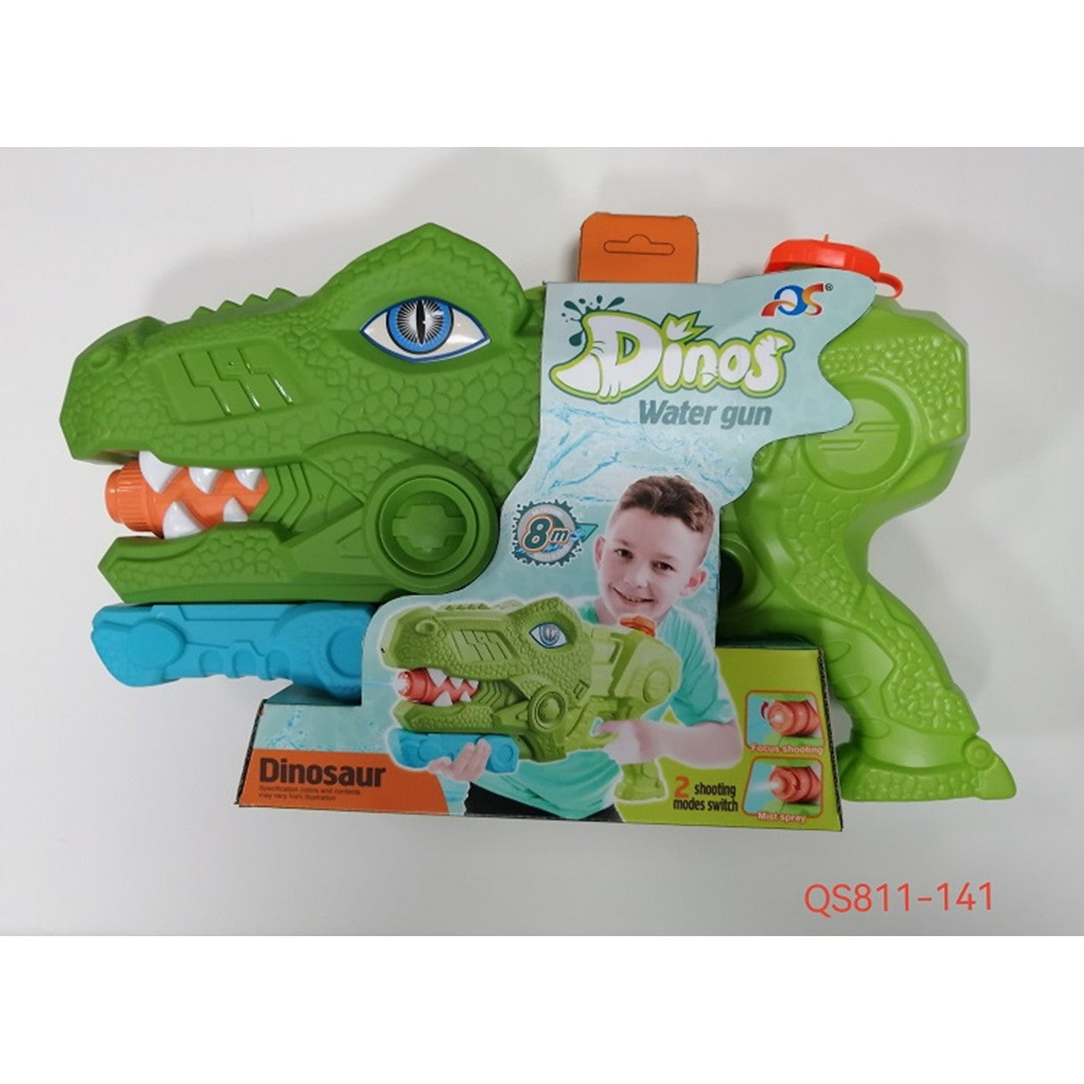 Pistol cu Apa pentru Copii, Rezervor, Pentru Piscina/Plaja, Selexmo, 6ani+, Tiranozaur, 3 duze, Verde, 1440ML