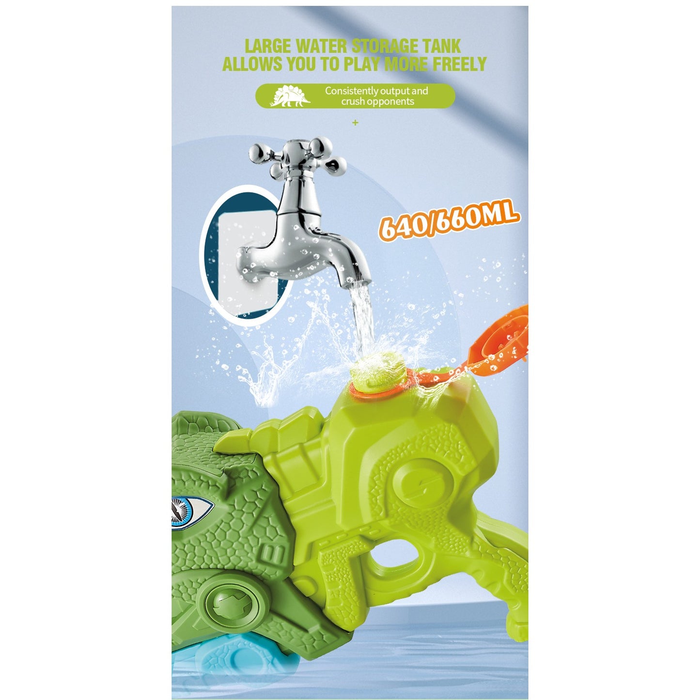 Set 2x Pistol cu Apa pentru Copii, Rezervor, Pentru Piscina/Plaja, Selexmo, 6ani+, Tiranozaur, Roz + Verde,660 ML