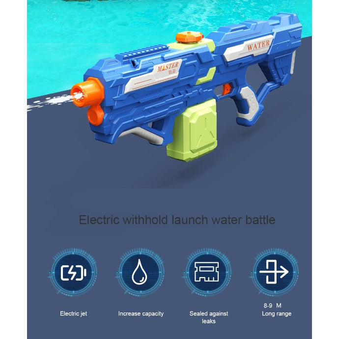 Pistol cu Apa pentru Copii, Rezervor 600ml, Selexmo, 14ani+, cu baterie 1200mAh, Electric Burst, Albastru/Verde, 800ML